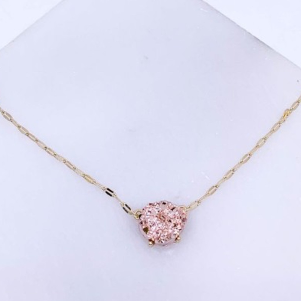 Round Faux Druzy Pendant Necklace - Picture 2 of 5